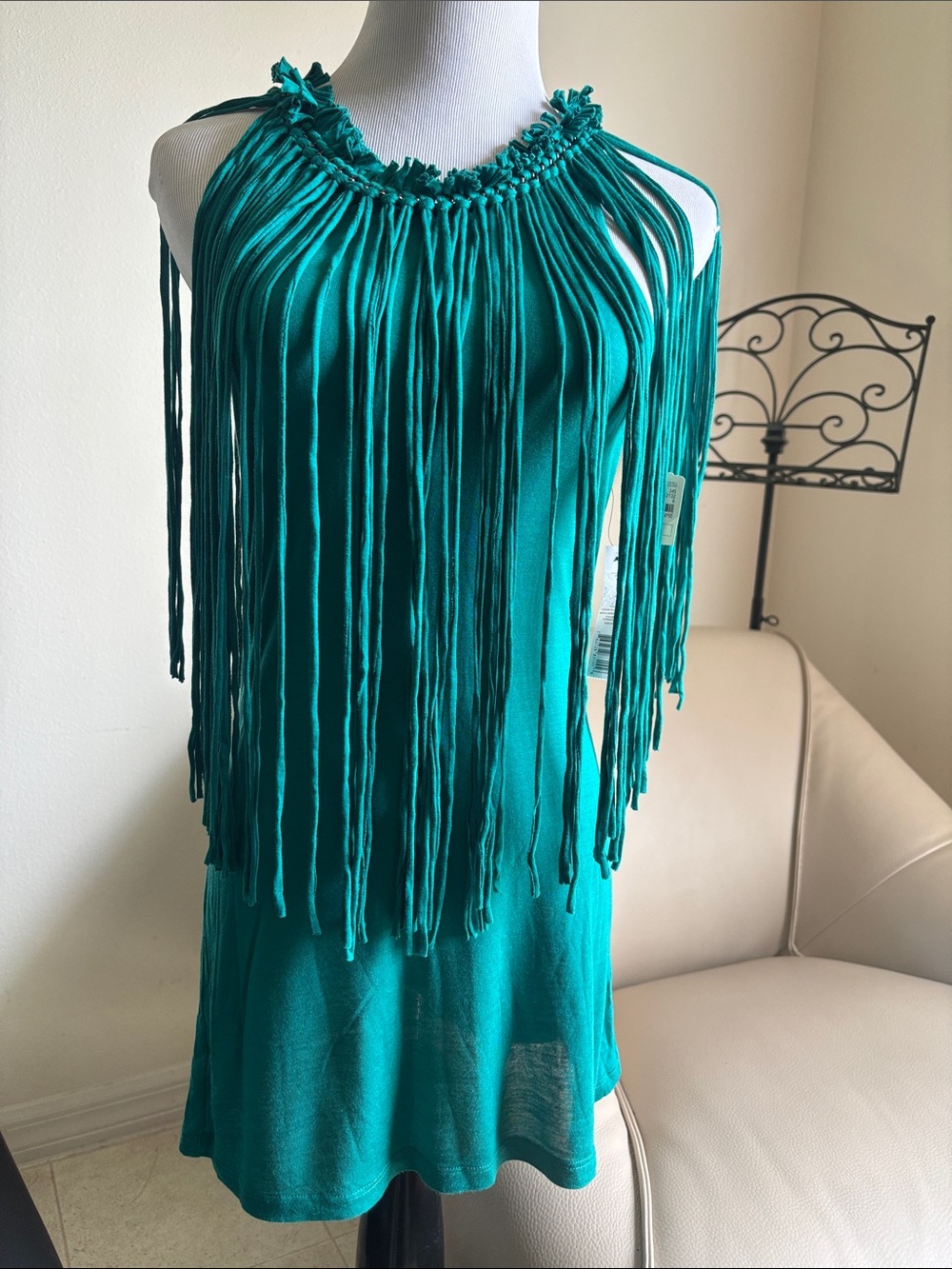 Fringe Halter Tank Top - Teal